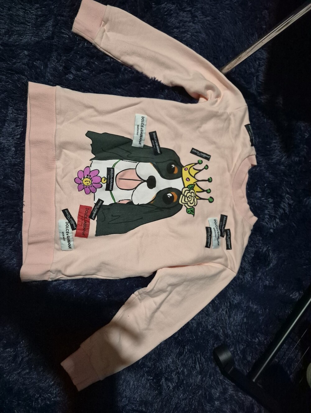 Dolce & Gabbana Pale Pink Crewneck with Logo Tapes